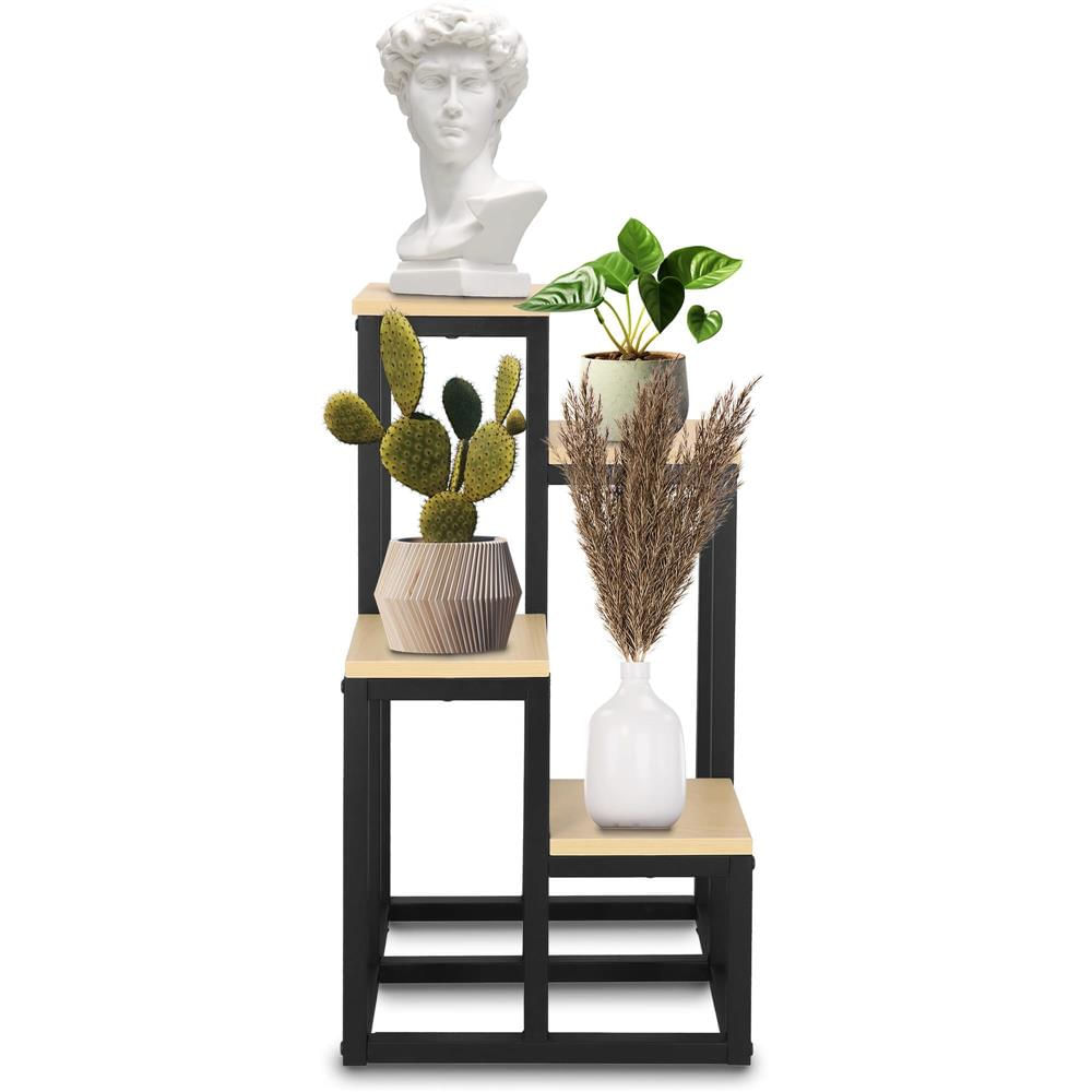 Stand pentru flori, cadru metalic, 4 etajere, 34x34x68 cm, bej — imaginea 3