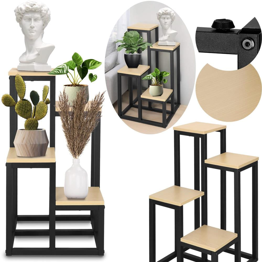 Stand pentru flori, cadru metalic, 4 etajere, 34x34x68 cm, bej — imaginea 5