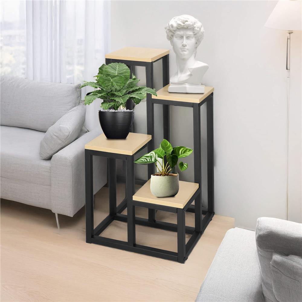 Stand pentru flori, cadru metalic, 4 etajere, 34x34x68 cm, bej — imaginea 6