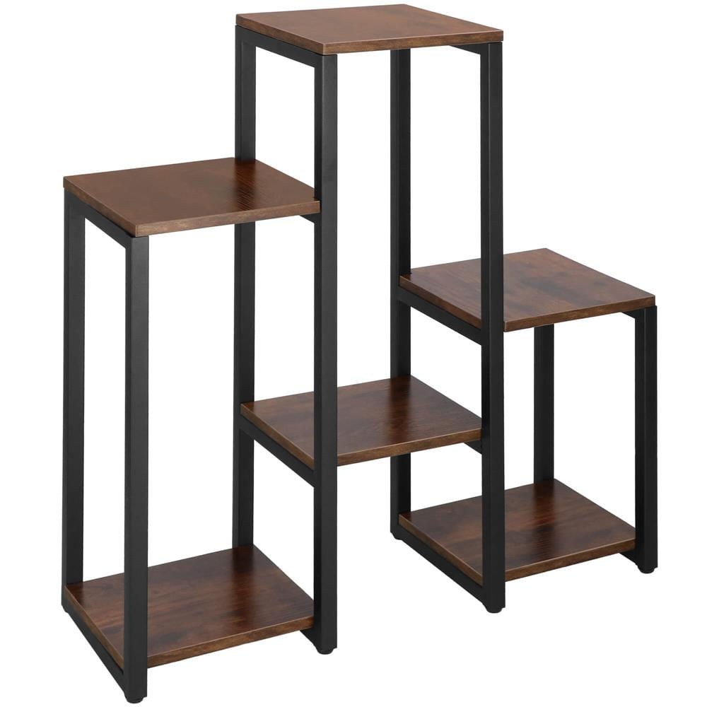 Suport pentru flori, 79x69x24 cm, negru/maro inchis – 6 rafturi, cadru metalic, design modern — imaginea 4
