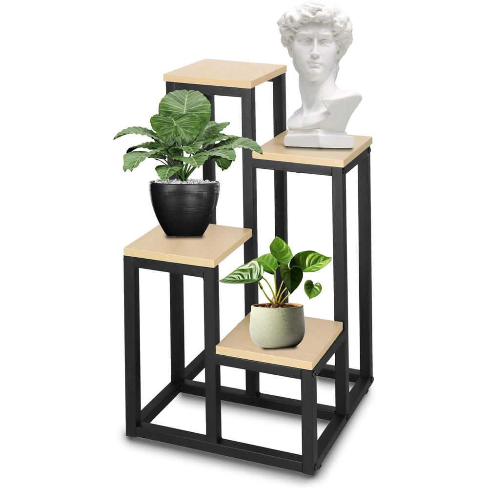 Stand pentru flori, cadru metalic, 4 etajere, 34x34x68 cm, bej — imaginea 11
