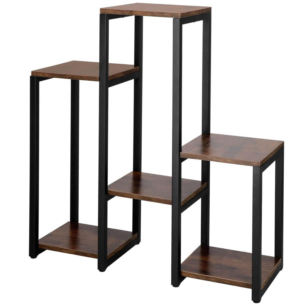 Suport pentru flori, 79x69x24 cm, negru/maro inchis – 6 rafturi, cadru metalic, design modern — imaginea 7