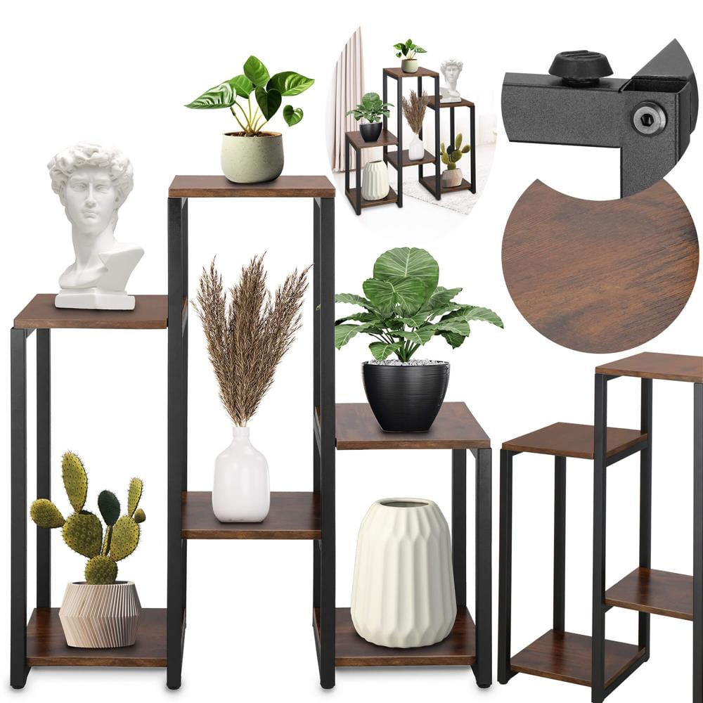 Suport pentru flori, 79x69x24 cm, negru/maro inchis – 6 rafturi, cadru metalic, design modern — imaginea 8