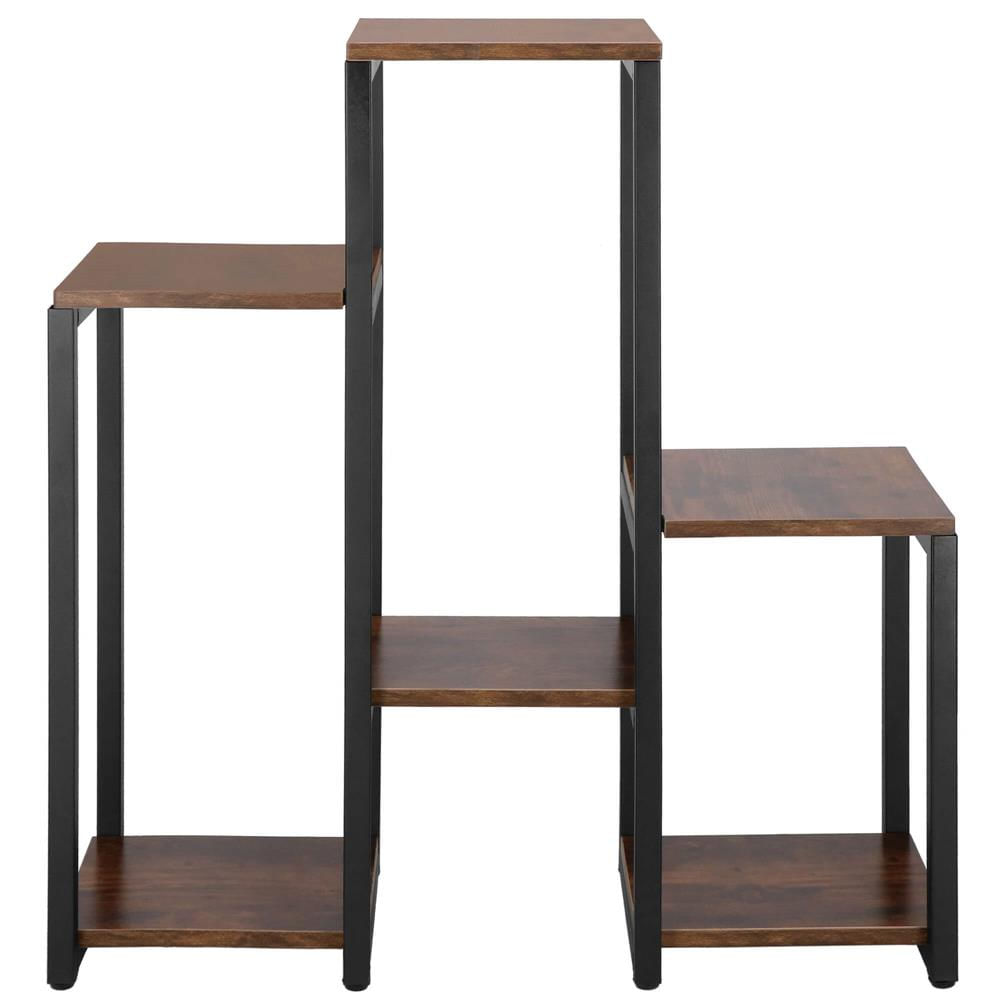 Suport pentru flori, 79x69x24 cm, negru/maro inchis – 6 rafturi, cadru metalic, design modern — imaginea 14