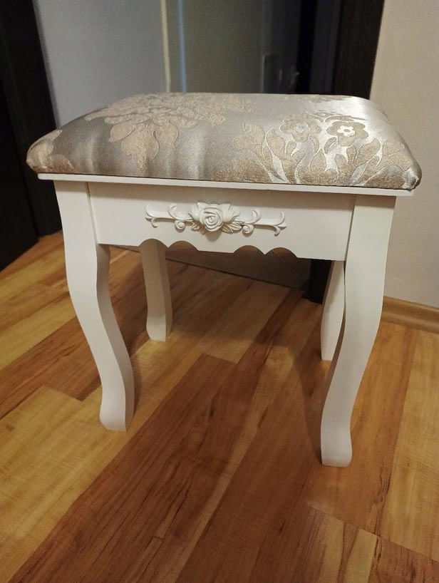 Taburet tapitat pentru masa de toaleta, picioare din lemn masiv, 38x28x45 cm — imaginea 6