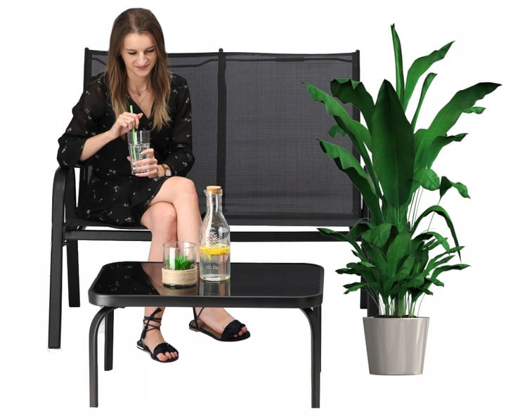 Set mobilier gradina textilene, 2 scaune, 1 canapea si 1 masa, gri inchis — imaginea 3