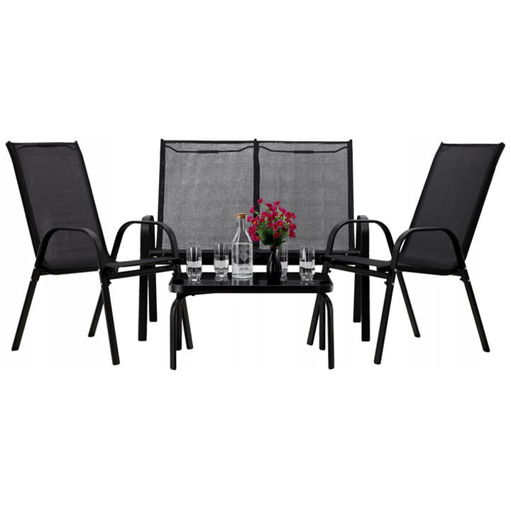 Set mobilier gradina textilene, 2 scaune, 1 canapea si 1 masa, gri inchis — imaginea 4