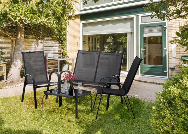 Set mobilier gradina textilene, 2 scaune, 1 canapea si 1 masa, gri inchis — imaginea 6