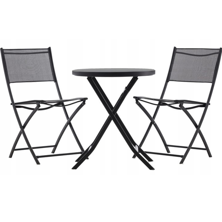 Set mobilier balcon pliabil cu masa sticla si 2 scaune, structura metalica, 60x70 cm, negru — imaginea 2