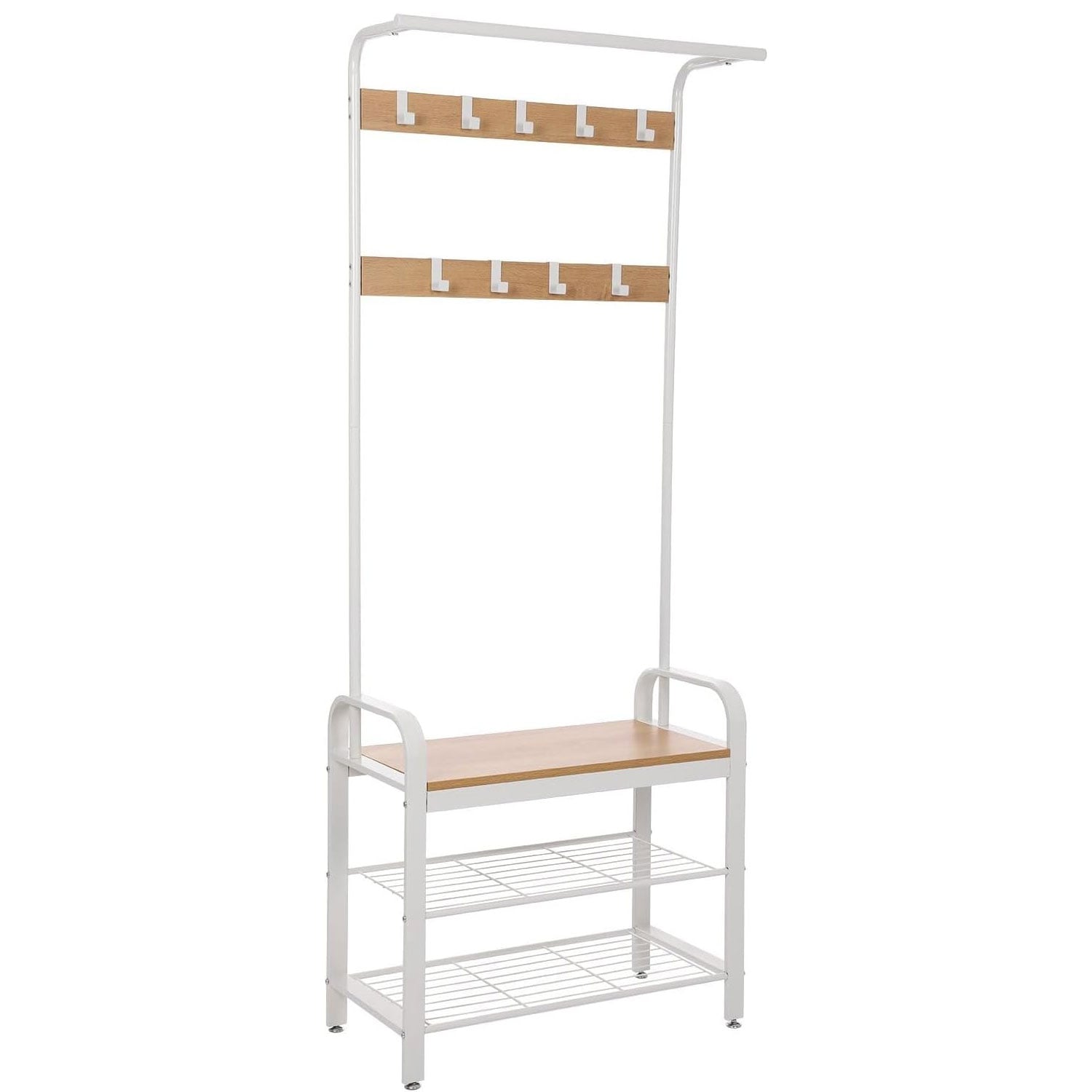 Cuier pentru haine cu banca de depozitare a pantofilor, cu 9 carlige detasabile, o sina pentru haine, 34x72x183 cm — imaginea 4