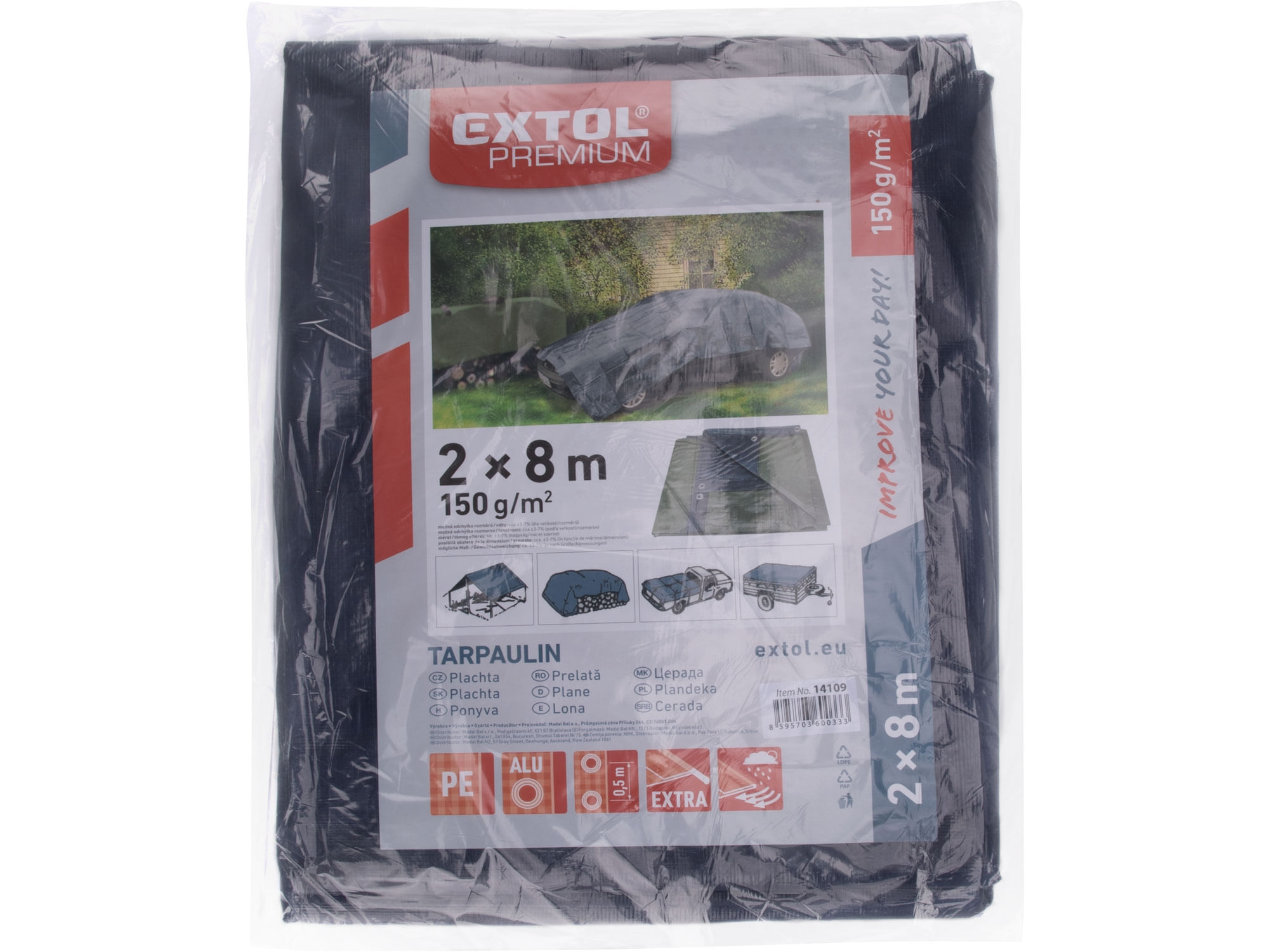 Folie prelata 2x8m, 150g/m2, EXTOL PREMIUM, 14109, PE, laminata