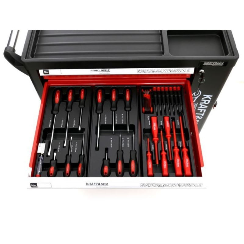 Dulap profesional cu scule, Kraft&Dele KD362, 263 piese, cu 6 sertare