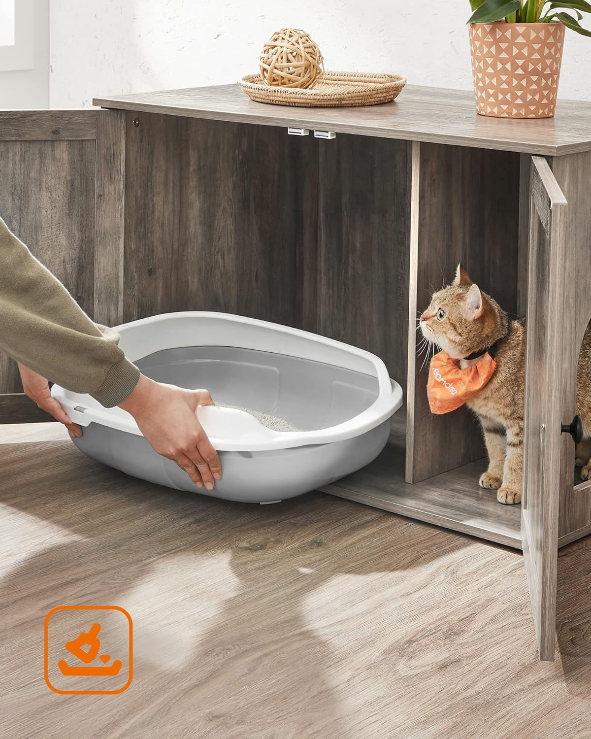 FEANDREA Cusca pentru pisici tip comoda, cu usi si perete despartitor, 80x53x50cm, gri — imaginea 7
