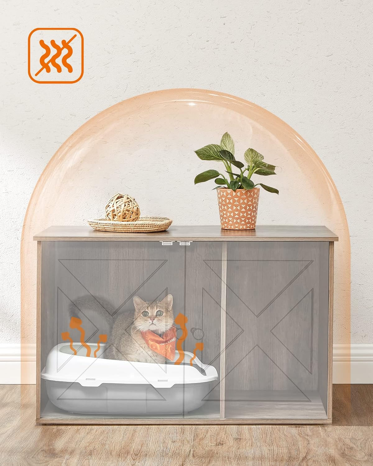 FEANDREA Cusca pentru pisici tip comoda, cu usi si perete despartitor, 80x53x50cm, gri — imaginea 10