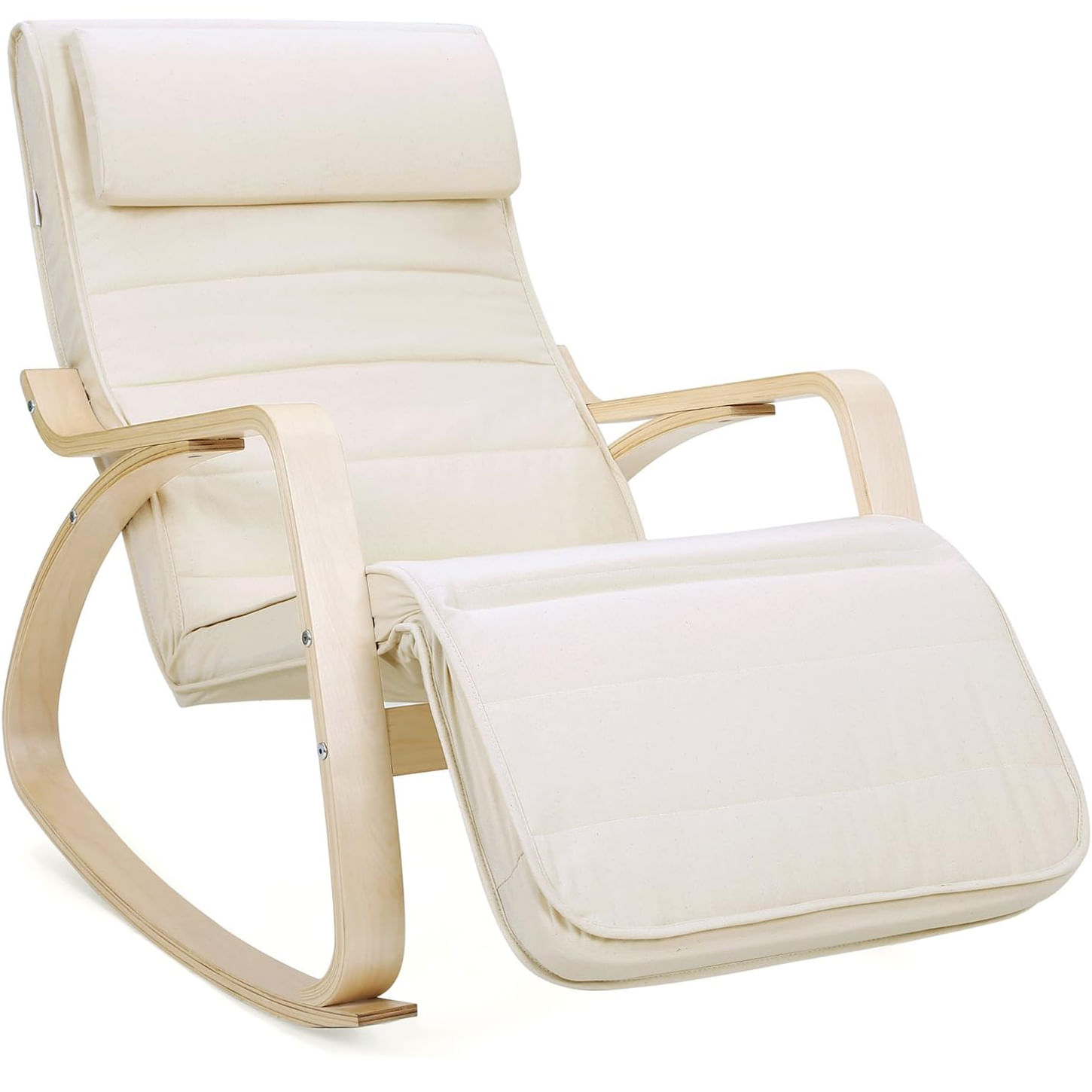 Scaun balansoar din lemn, suport picioare reglabil, maxim 150kg, 55x115x91cm, bej
