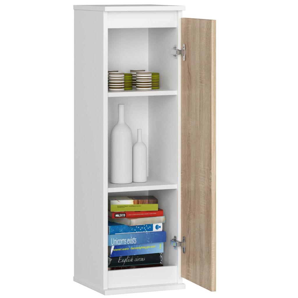 Dulap suspendat, cu usa si 3 rafturi interioare, PAL 16 mm, 30x30x99 cm, alb si stejar sonoma — imaginea 2
