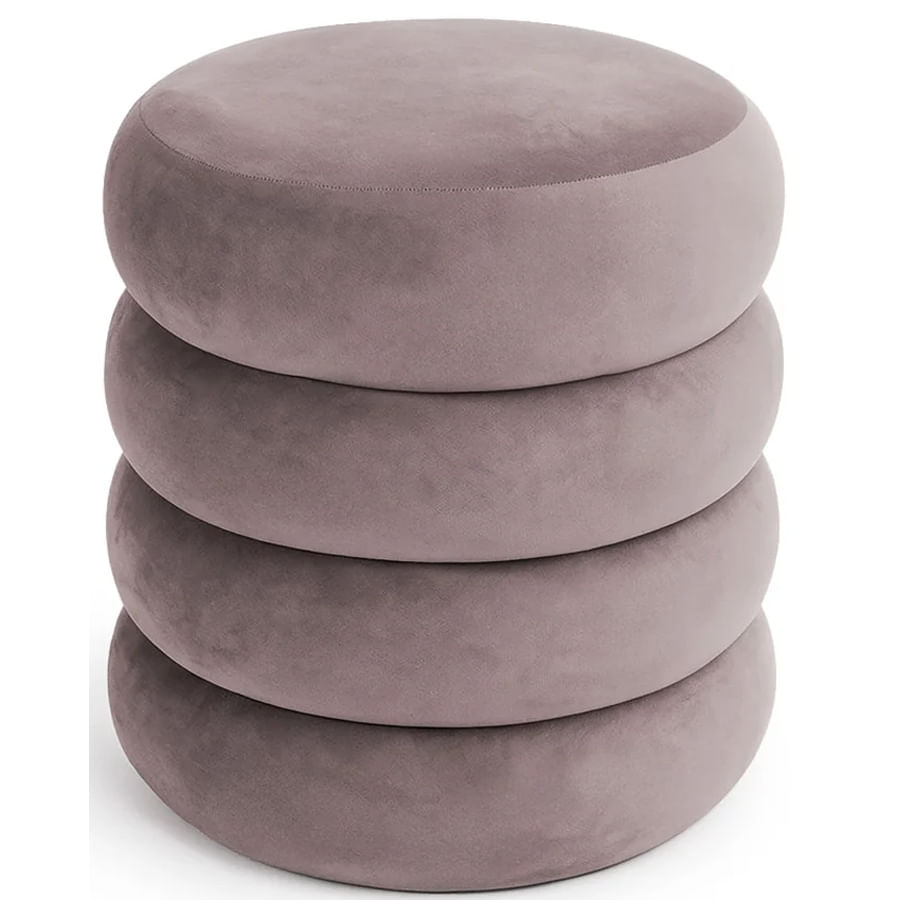 Taburet tapitat Snuggo cu spatiu de depozitare, velur, diametru 42 cm, inaltime 45 cm, roz pudrat