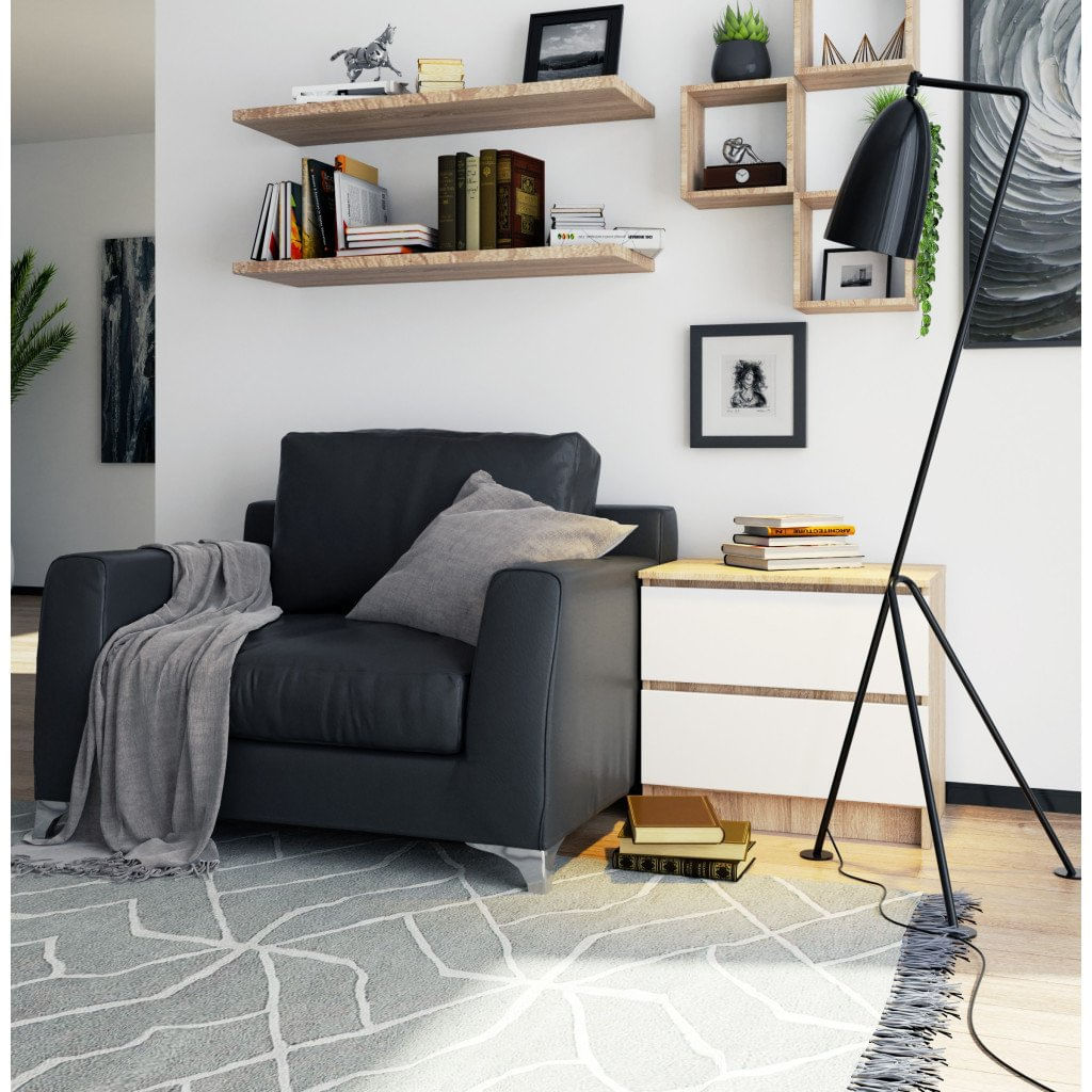Comoda cu 2 sertare din PAL laminat 16 mm, 60x40x55 cm, stejar sonoma si alb — imaginea 4