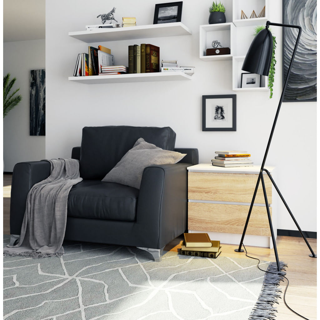 Comoda cu 2 sertare din PAL laminat 16 mm, 60x40x55 cm, alb si stejar sonoma — imaginea 3