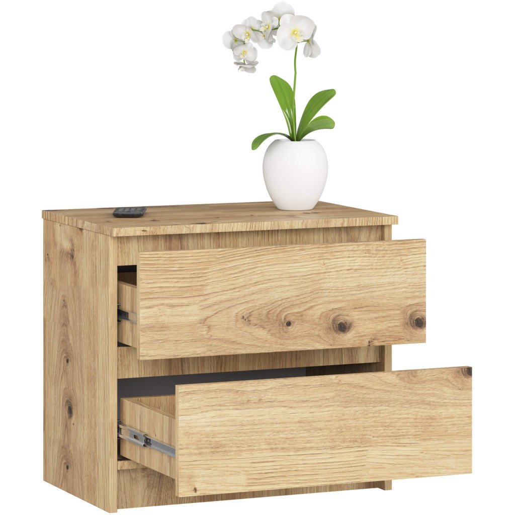 Comoda cu 2 sertare din PAL laminat 16 mm, 60x40x55 cm, stejar artisan — imaginea 2