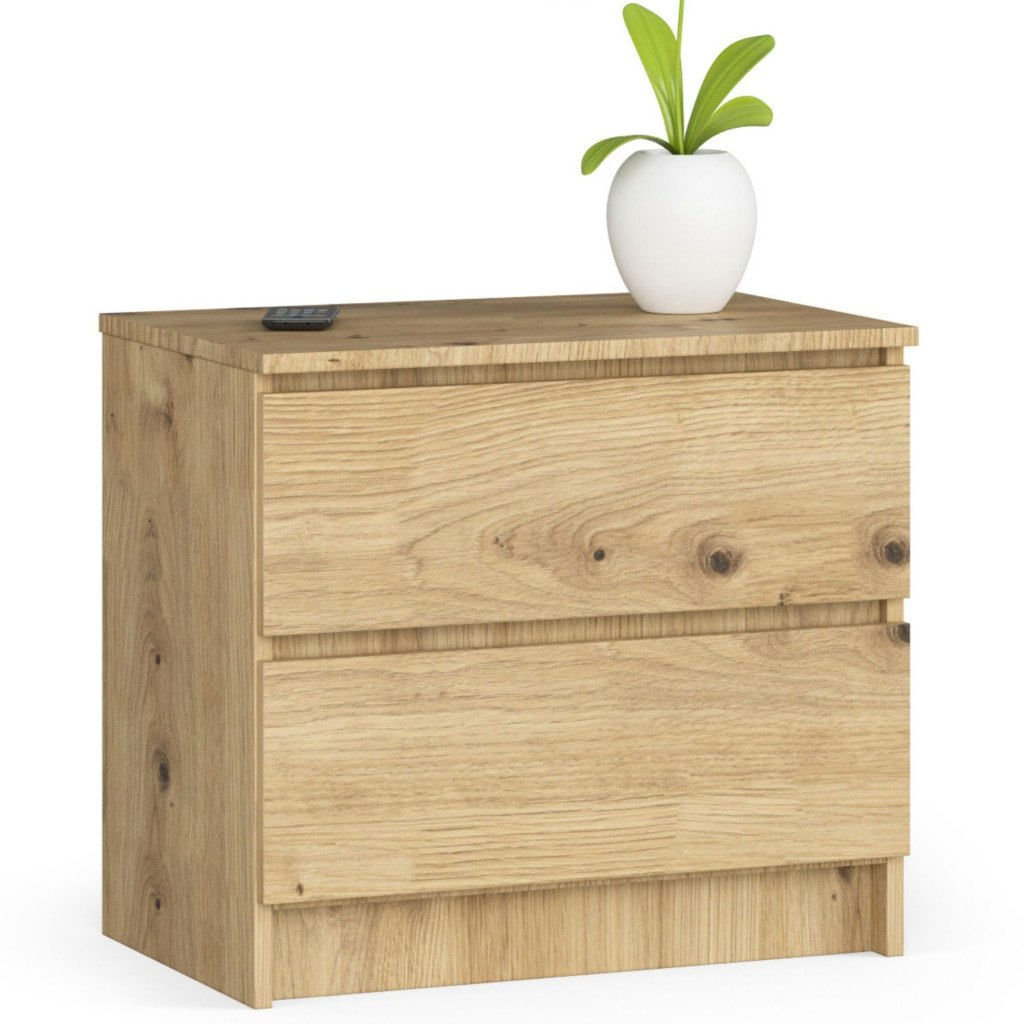 Comoda cu 2 sertare din PAL laminat 16 mm, 60x40x55 cm, stejar artisan — imaginea 3