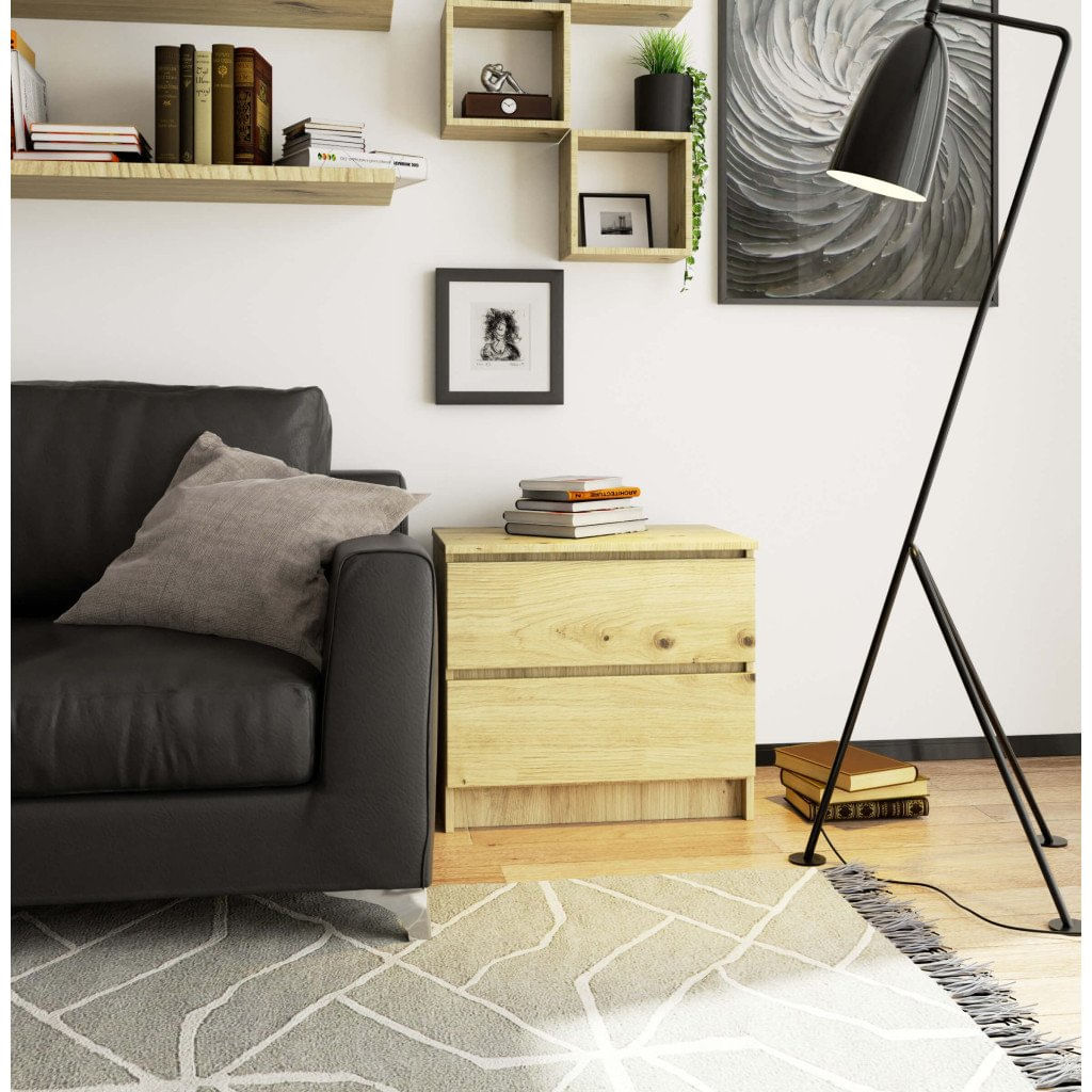 Comoda cu 2 sertare din PAL laminat 16 mm, 60x40x55 cm, stejar artisan — imaginea 5