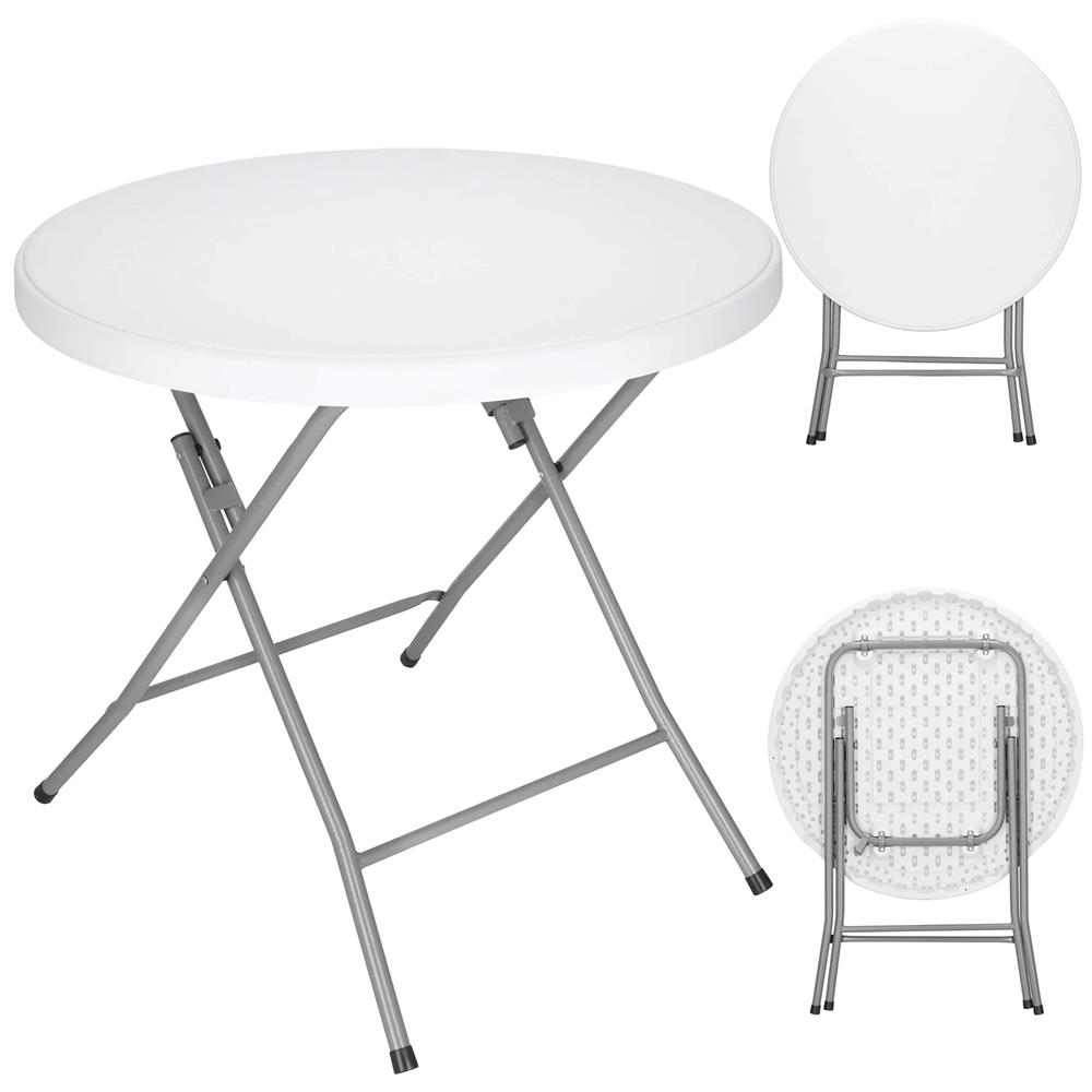 Masa pliabila rotunda pentru gradina sau catering 75x80 cm, HDPE si metal, alb — imaginea 5