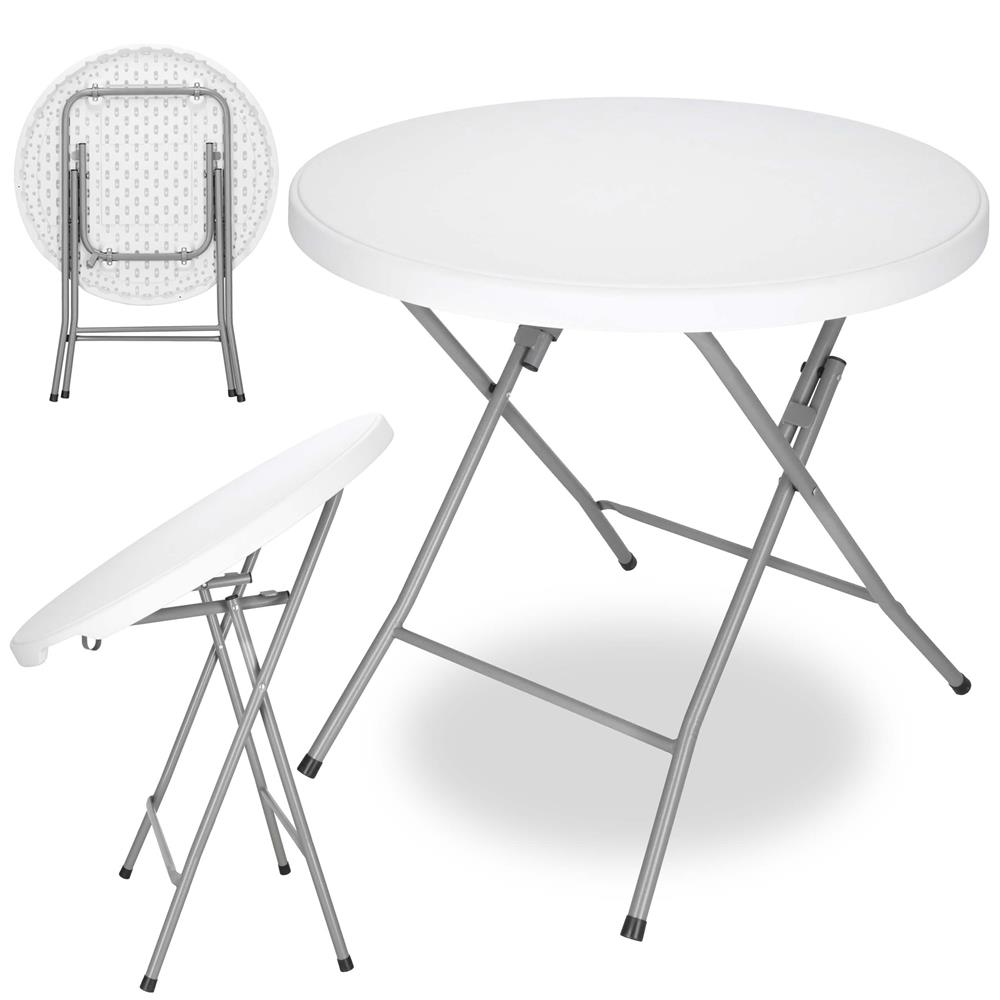 Masa pliabila rotunda pentru gradina sau catering 75x80 cm, HDPE si metal, alb — imaginea 9