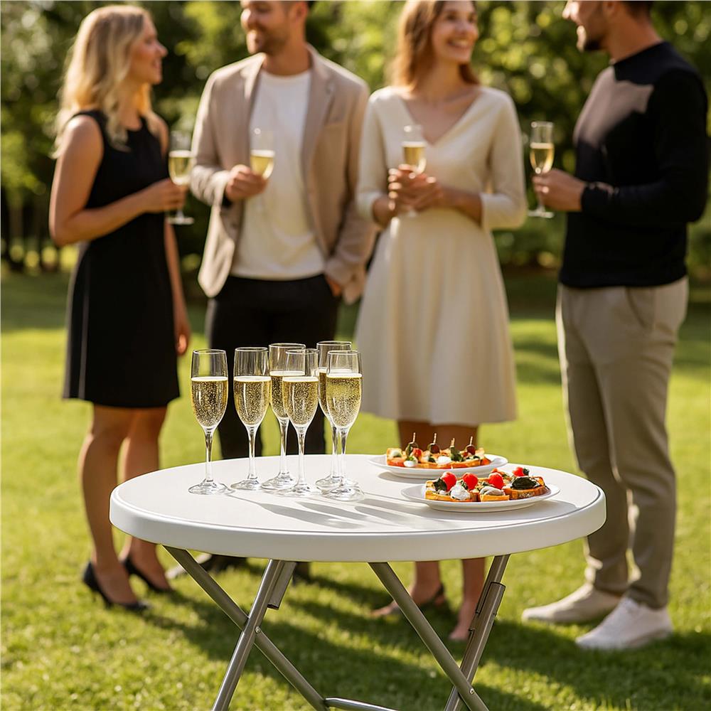 Masa pliabila rotunda pentru gradina sau catering 75x80 cm, HDPE si metal, alb — imaginea 10