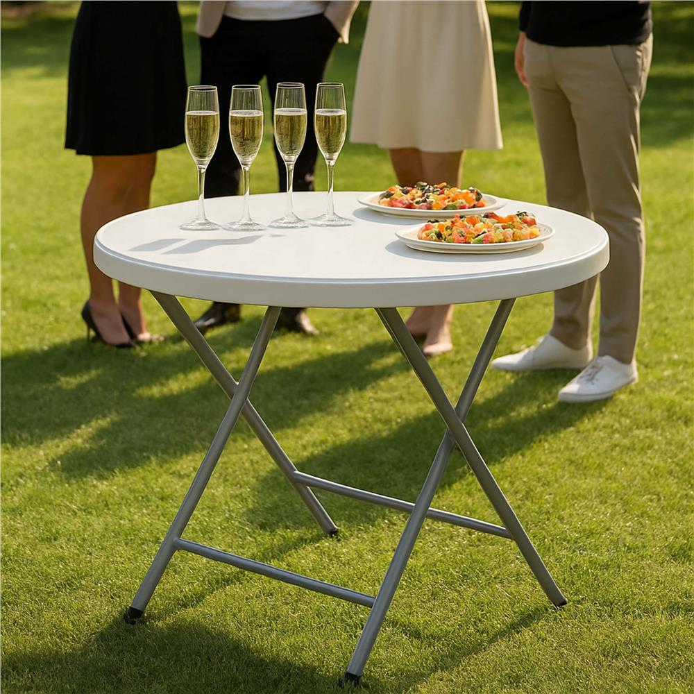 Masa pliabila rotunda pentru gradina sau catering 75x80 cm, HDPE si metal, alb — imaginea 18