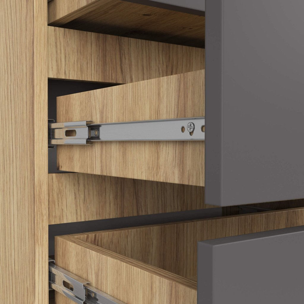 Comoda cu 3 sertare, PAL laminat 16 mm, 60x35x57 cm, stejar artisan si gri — imaginea 5