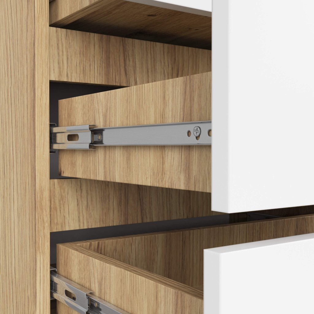 Comoda cu 3 sertare, PAL laminat 16 mm, 60x35x57 cm, stejar artisan si alb — imaginea 3