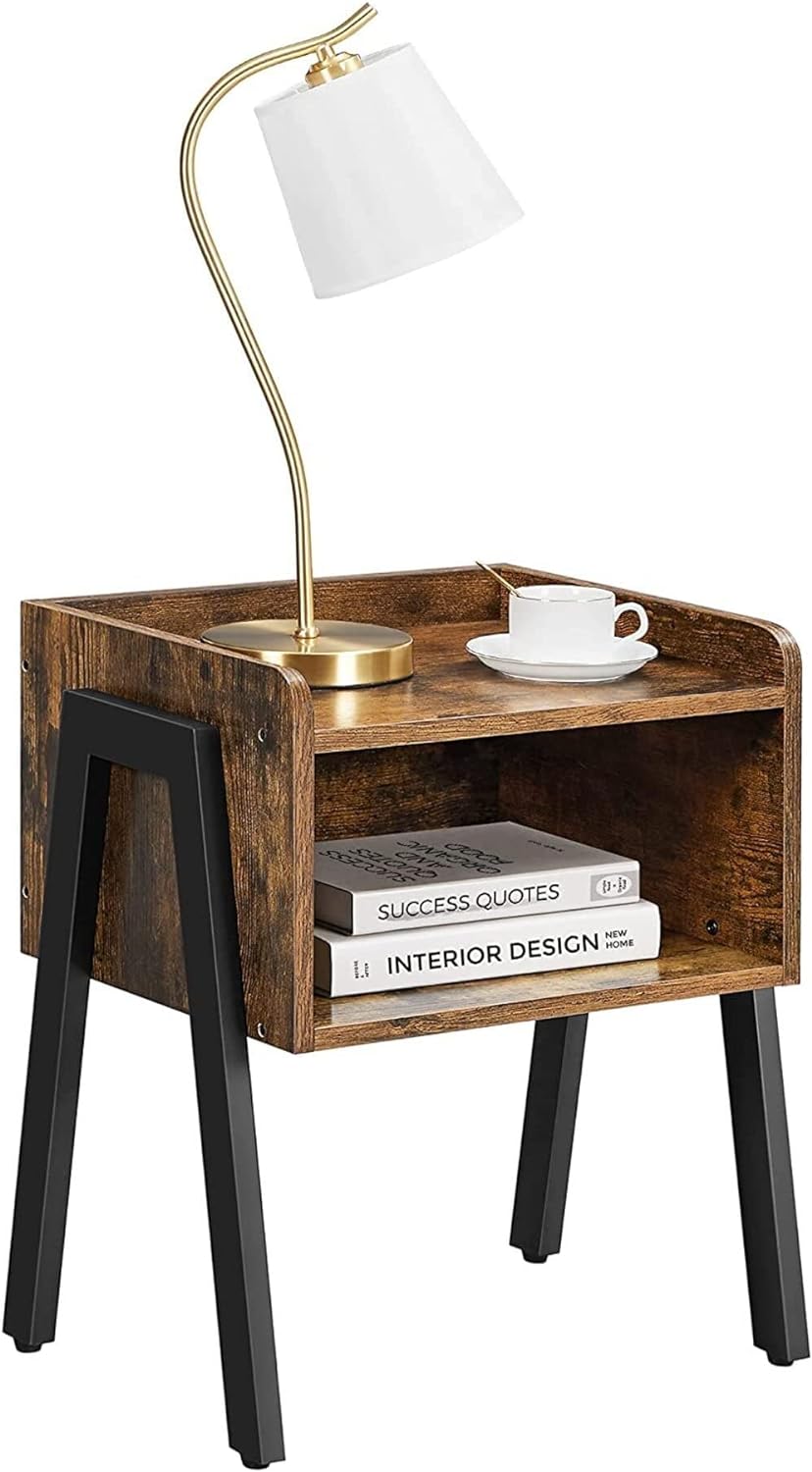 Noptiera cu compartiment de depozitare frontal deschis, MDF, 42x35x52cm, maro rustic — imaginea 2