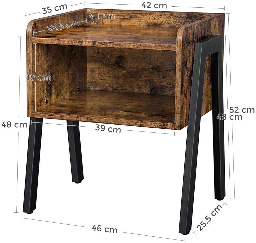 Noptiera cu compartiment de depozitare frontal deschis, MDF, 42x35x52cm, maro rustic — imaginea 5
