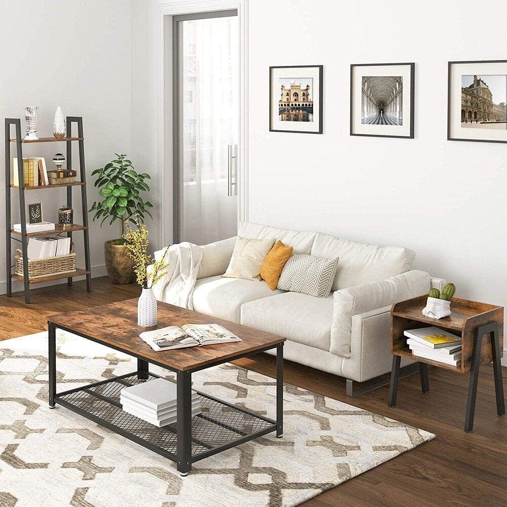 Noptiera cu compartiment de depozitare frontal deschis, MDF, 42x35x52cm, maro rustic — imaginea 6