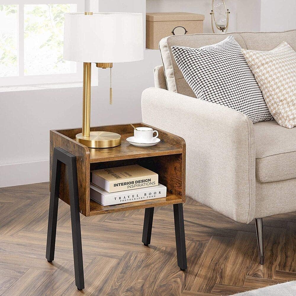 Noptiera cu compartiment de depozitare frontal deschis, MDF, 42x35x52cm, maro rustic — imaginea 8