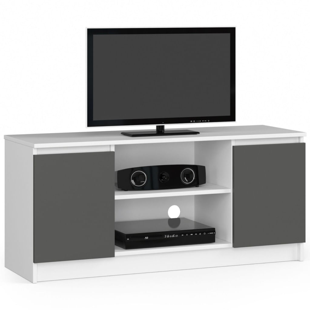 Comoda TV cu 2 usi si o polita, PAL laminat 16 mm, 120x40x55 cm, alb si gri — imaginea 2