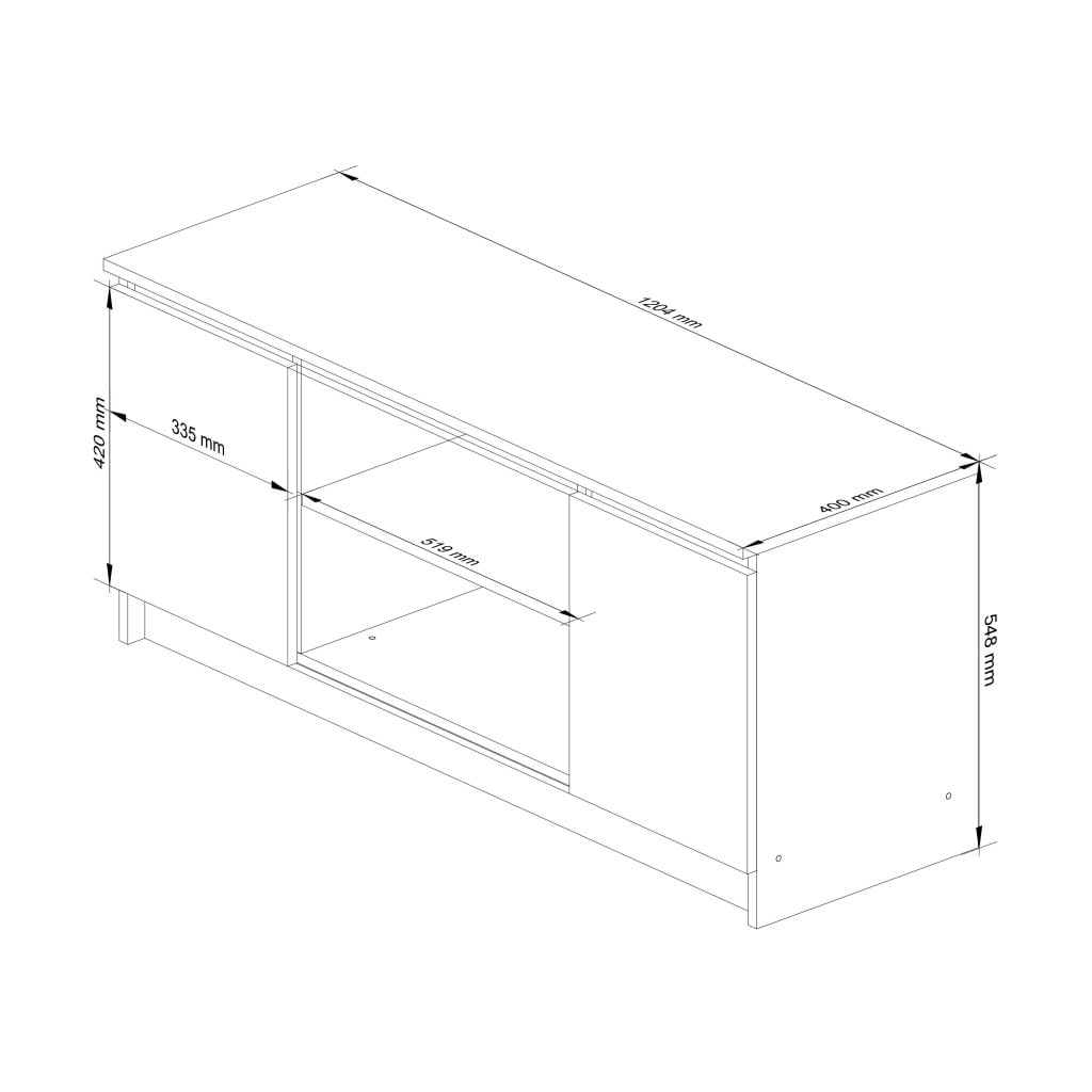 Comoda TV cu 2 usi si o polita, PAL laminat 16 mm, 120x40x55 cm, alb si gri — imaginea 5