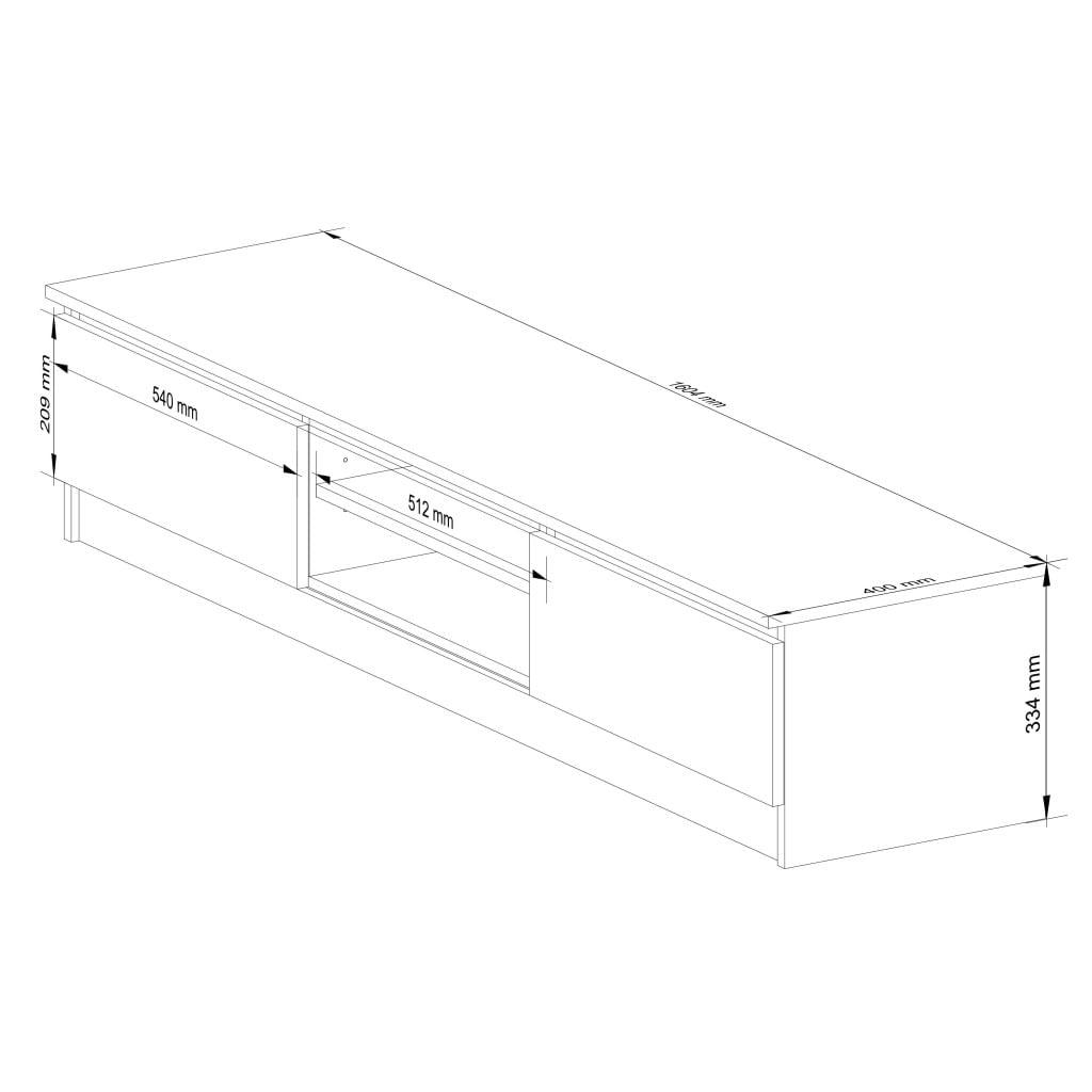 Comoda TV cu 2 usi si rafturi centrale, PAL laminat, 160x40x33 cm, stejar artisan si alb — imaginea 3