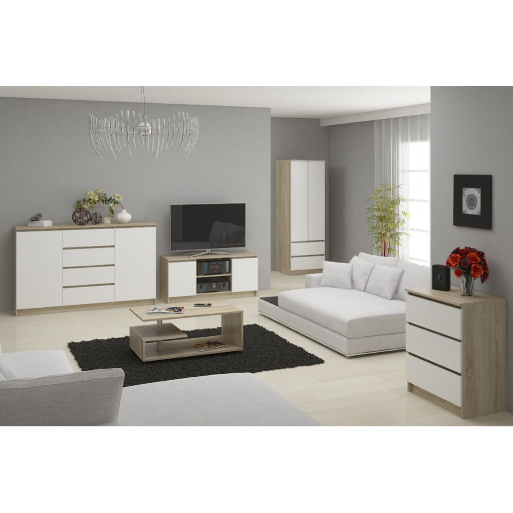 Comoda TV cu 2 usi si o polita, PAL laminat 16 mm, 120x40x55 cm, stejar sonoma si alb — imaginea 2