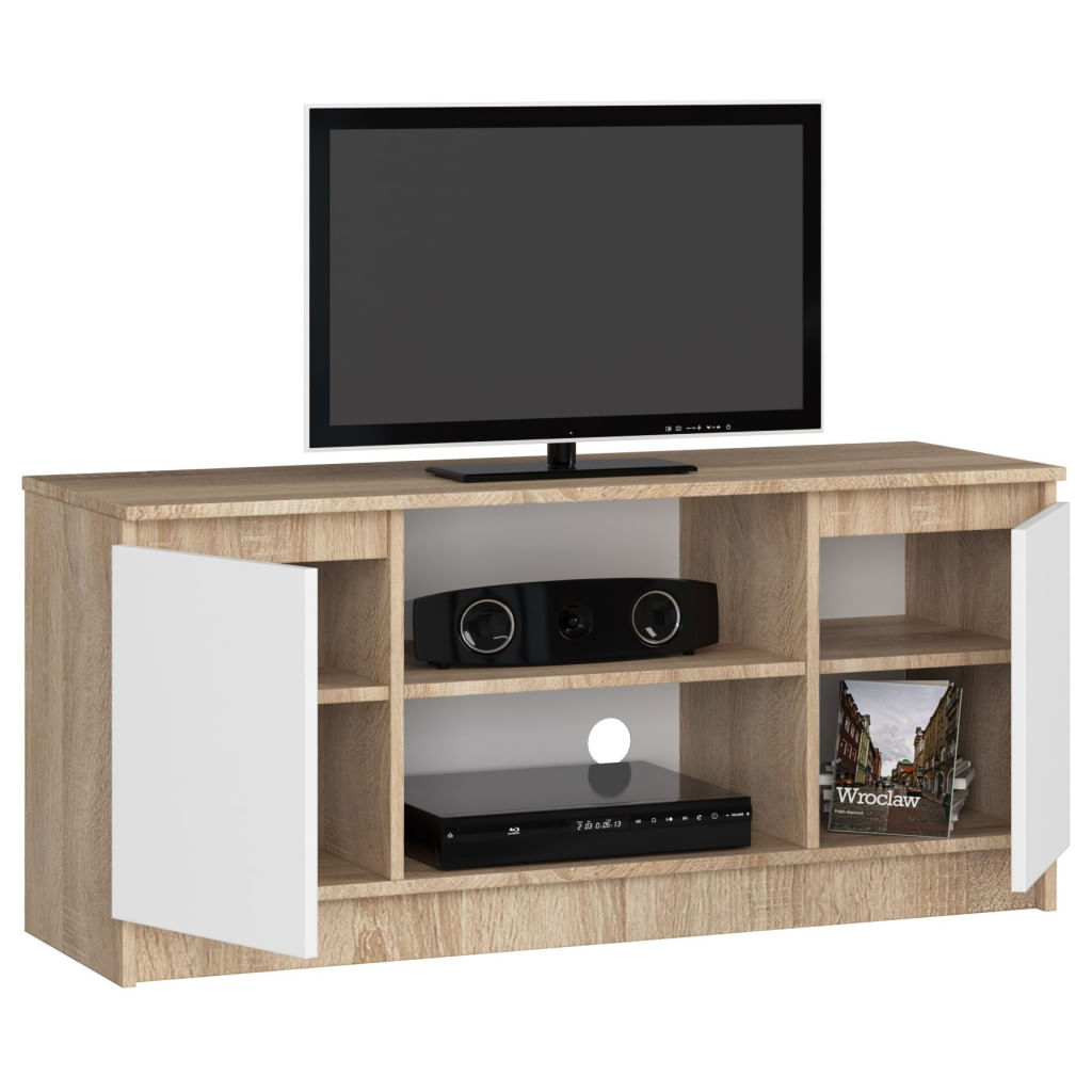 Comoda TV cu 2 usi si o polita, PAL laminat 16 mm, 120x40x55 cm, stejar sonoma si alb — imaginea 6