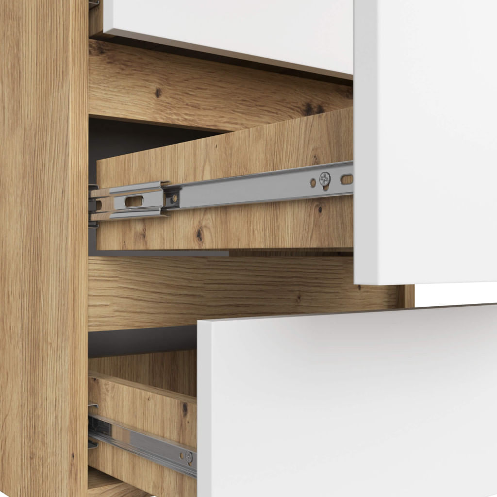 Comoda cu 6 sertare, PAL laminat 16 mm, 40x35x109 cm, stejar artisan si alb — imaginea 4