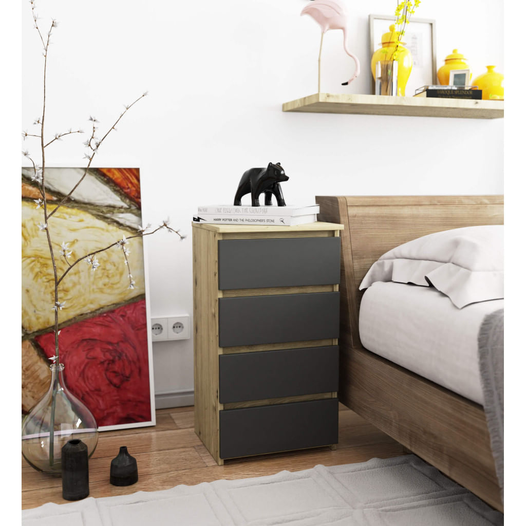 Comoda cu 4 sertare, PAL laminat 16mm, 40x35x74 cm, stejar artisan si gri — imaginea 4