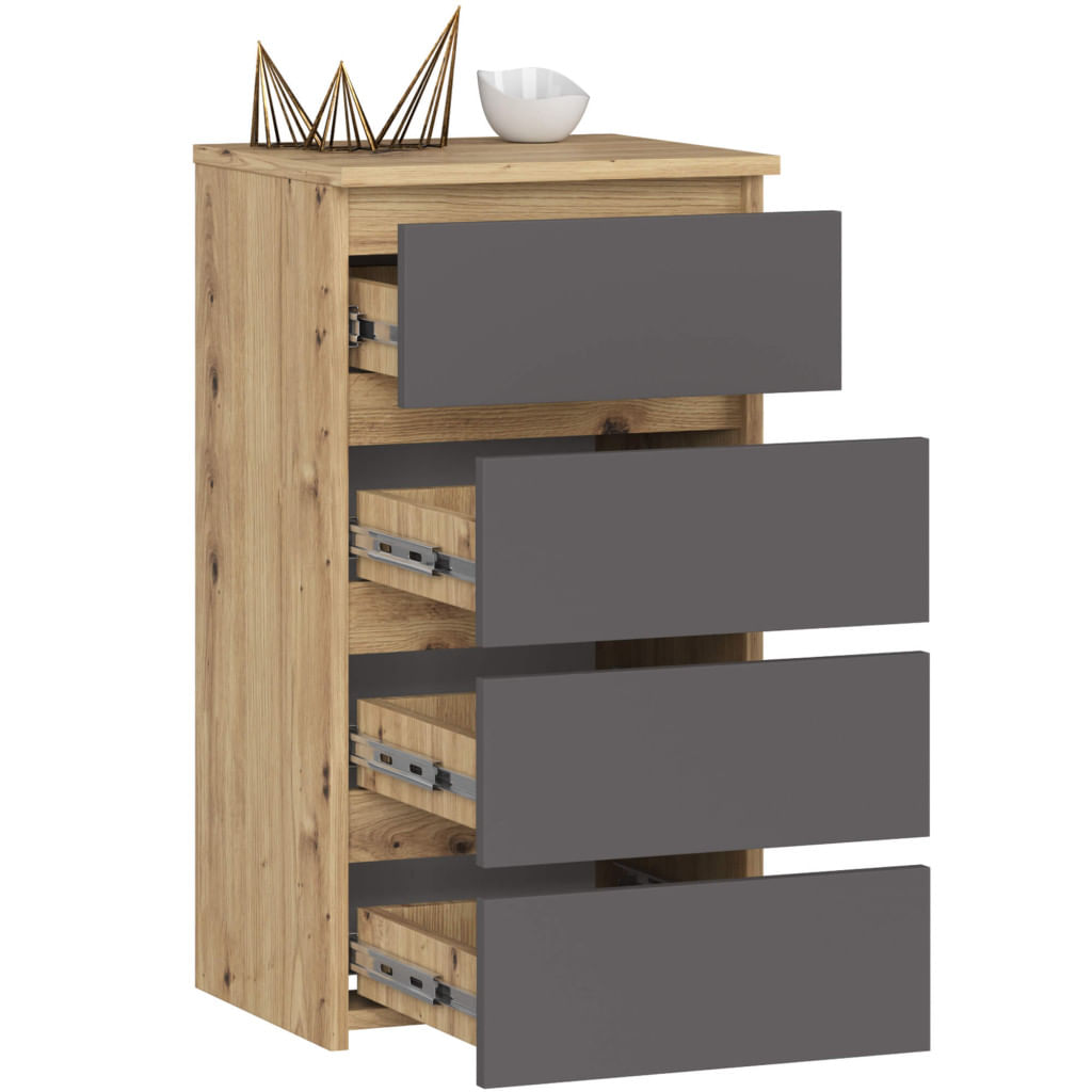 Comoda cu 4 sertare, PAL laminat 16mm, 40x35x74 cm, stejar artisan si gri — imaginea 6
