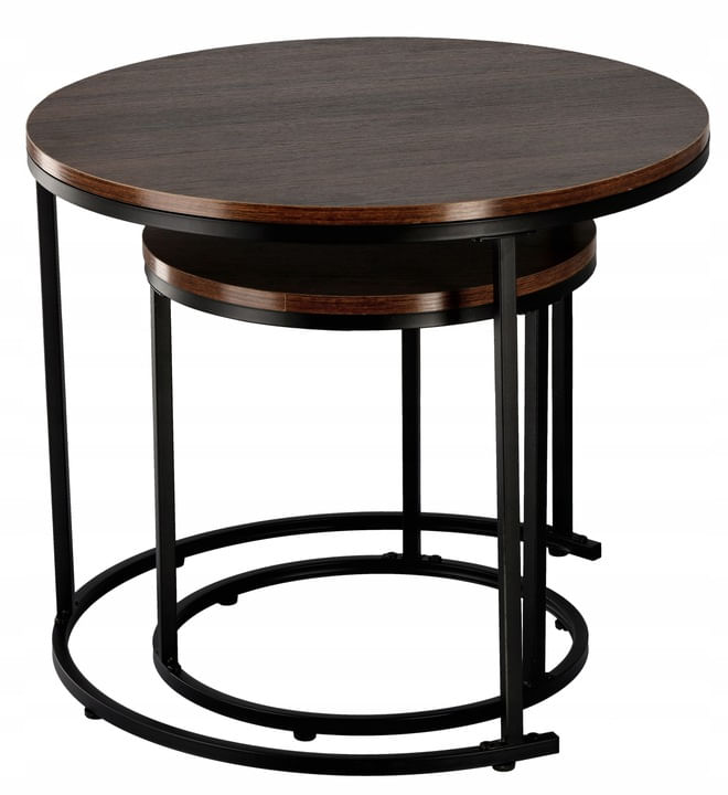 Set 2 mese pentru cafea, cadru otel, blat MDF, 60x60x50 cm si 40x40x40 cm, maro — imaginea 3