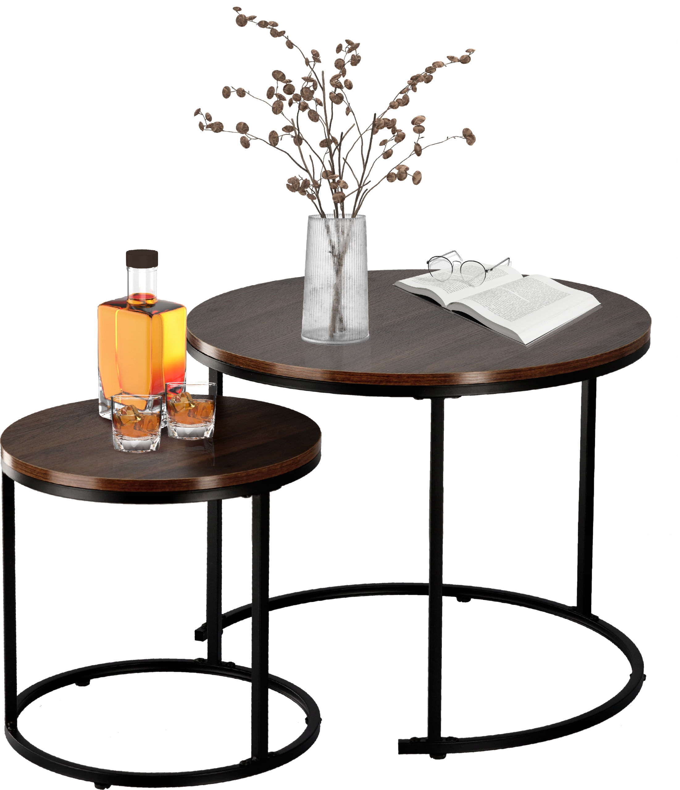 Set 2 mese pentru cafea, cadru otel, blat MDF, 60x60x50 cm si 40x40x40 cm, maro — imaginea 4