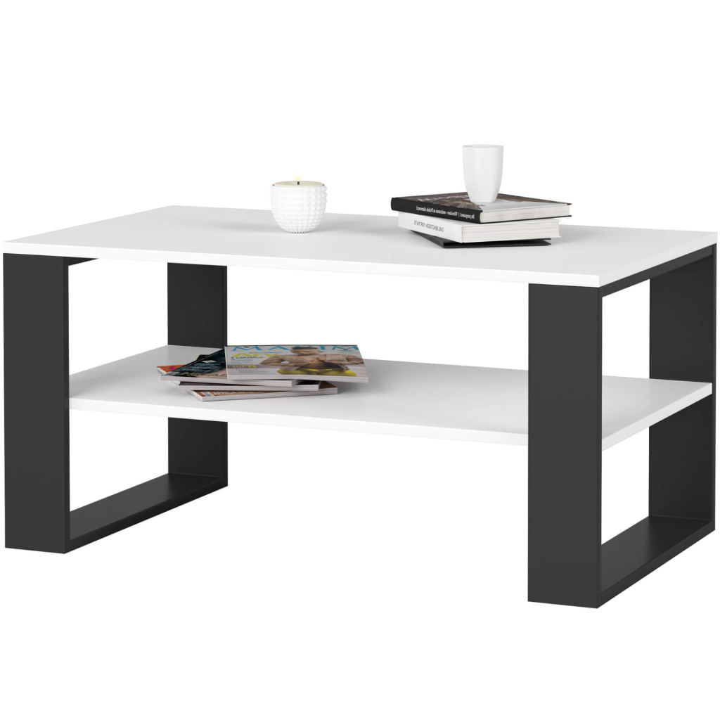 Masuta cafea ALEX cu raft inferior, PAL laminat, 92x53x45 cm, alb si negru — imaginea 2
