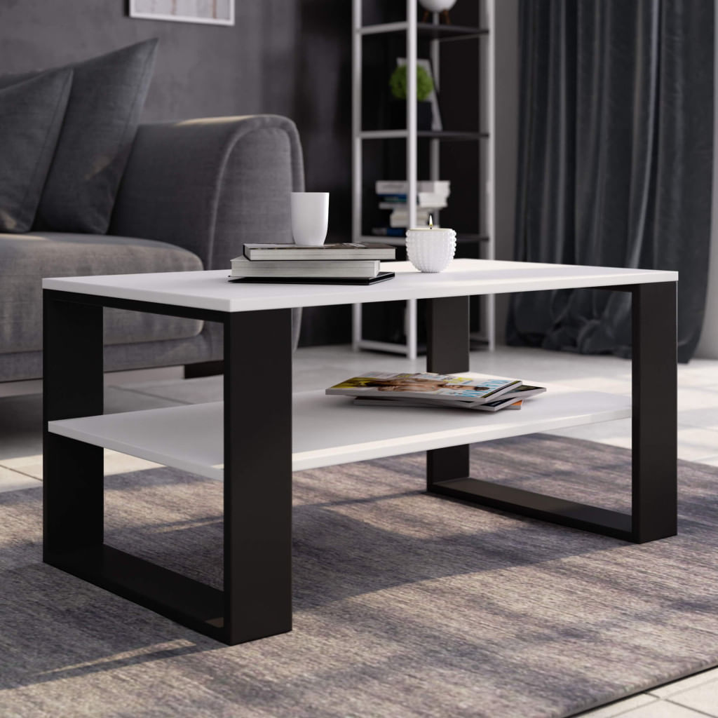 Masuta cafea ALEX cu raft inferior, PAL laminat, 92x53x45 cm, alb si negru — imaginea 4
