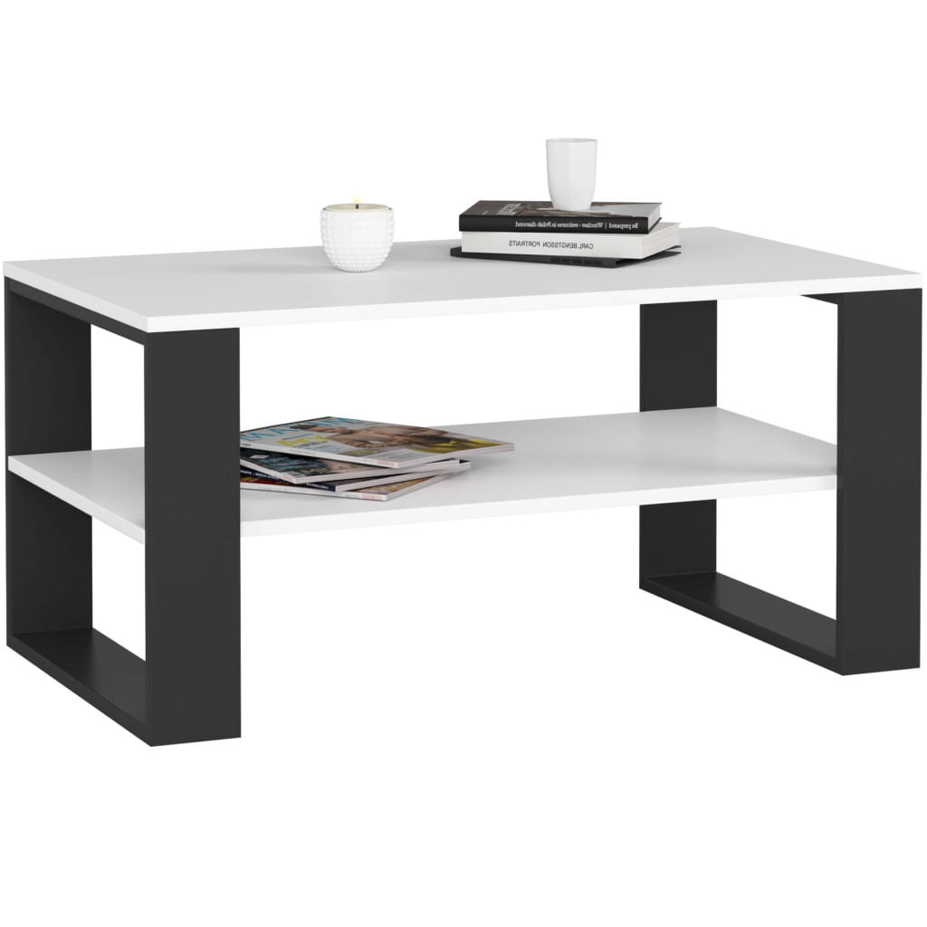 Masuta cafea ALEX cu raft inferior, PAL laminat, 92x53x45 cm, alb si negru — imaginea 5