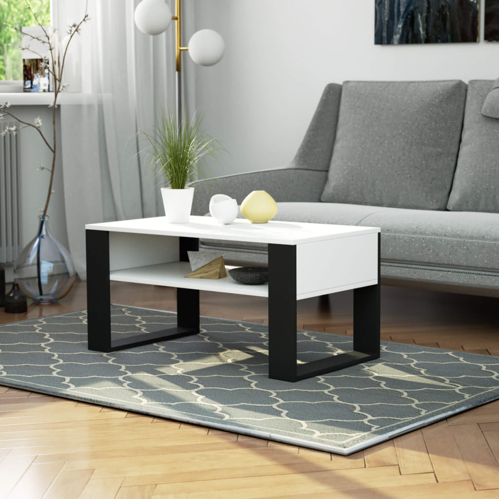 Masuta de cafea Domi cu raft inferior, blat laminat, 92x50x45 cm, alb si negru — imaginea 3